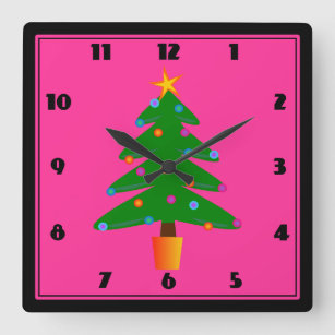 Green Festive Christmas Tree Square Wall Clock