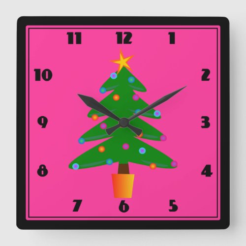 Green Festive Christmas Tree Square Wall Clock