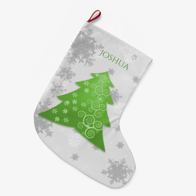 Green Festive Christmas Tree Stocking (Front (Hanging))