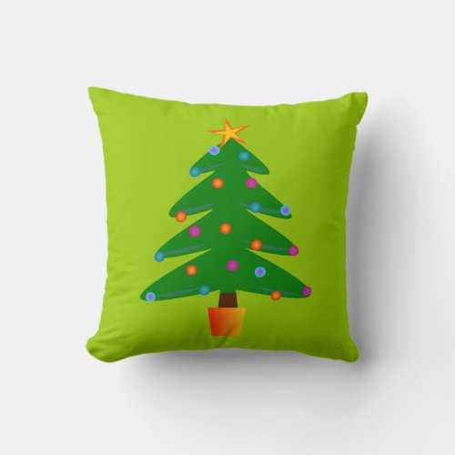 Green Festive Christmas Tree Throw Pillow