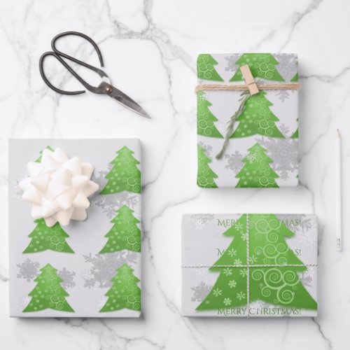 Green Festive Christmas Tree Wrapping Paper Sheets