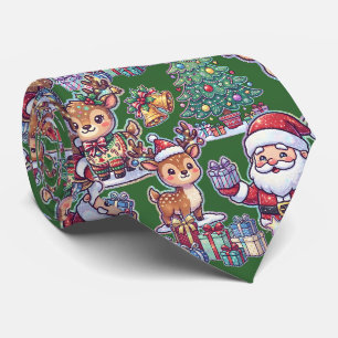 Green Festive Cute Pattern Christmas Santa Claus Neck Tie