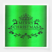 Green Festive Merry Christmas Paper Napkin