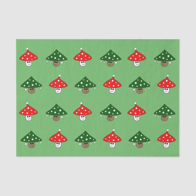 Green Festive Mushrooms Tissue Paper (Front)