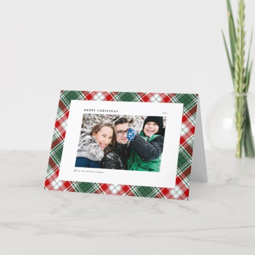 Green Festive Plaid Pattern Merry Christmas Photo Holiday Card