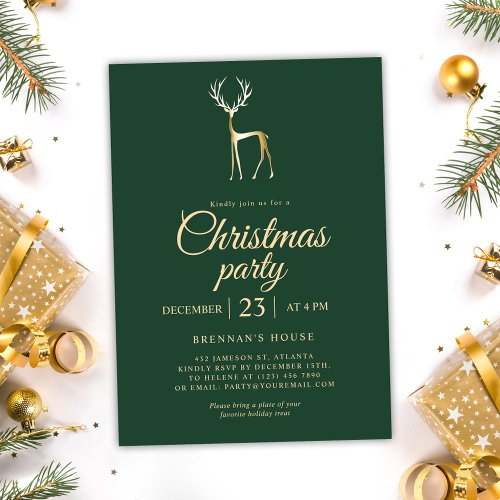 Green Festive Reindeer Elegant Christmas Party Invitation