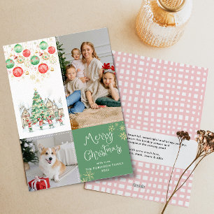 Green Festive Winter Scene Merry Christmas 2 Photo Holiday Card