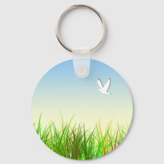 Green field with White dove Keychain