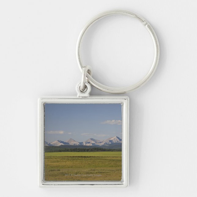 Green Fields And Rolling Hills With Mountains Keychain (Front)