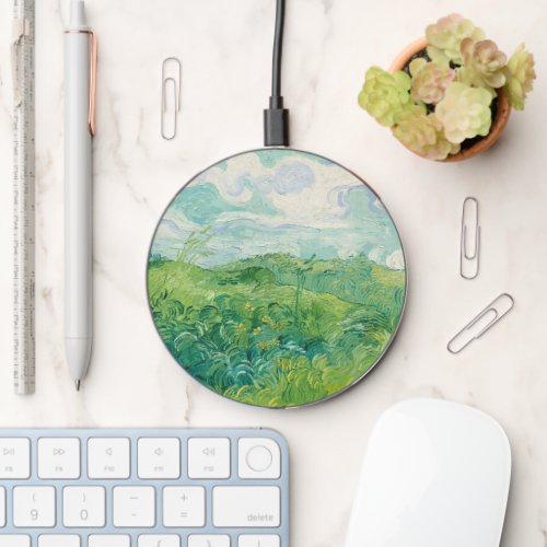 Green FIelds Vintage Van Gogh Art Smartphone Wireless Charger