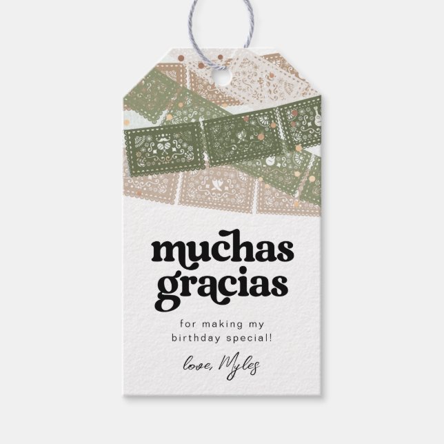 Green Fiesta Birthday Favor Tags (Front)