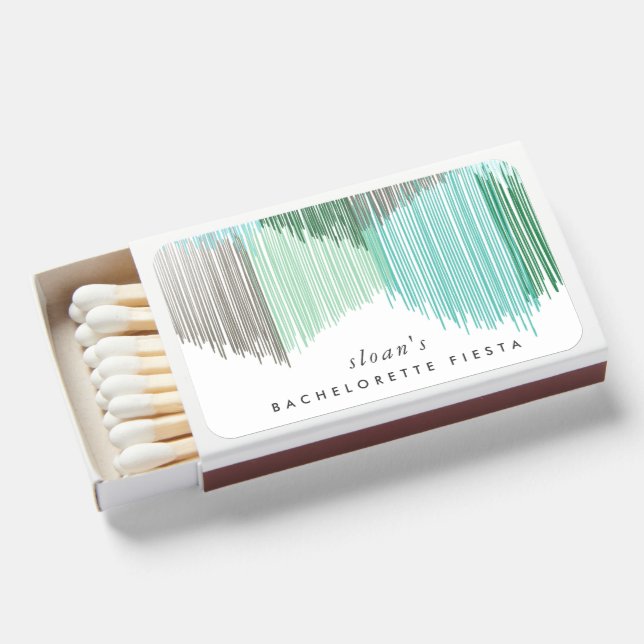 Green Fiesta Modern Fringe Bachelorette Party  Matchboxes (Front Open)
