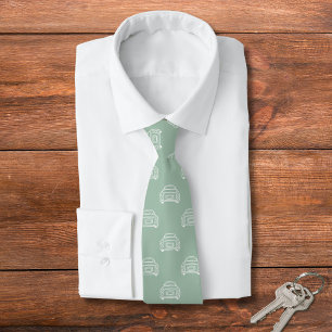 Green Figaro Car Pattern Neck Tie