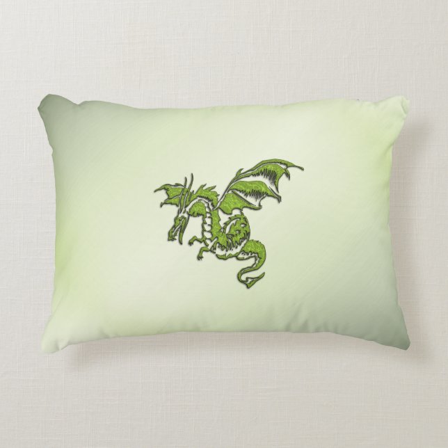 Green Fighting Dragon Accent Pillow (Front)