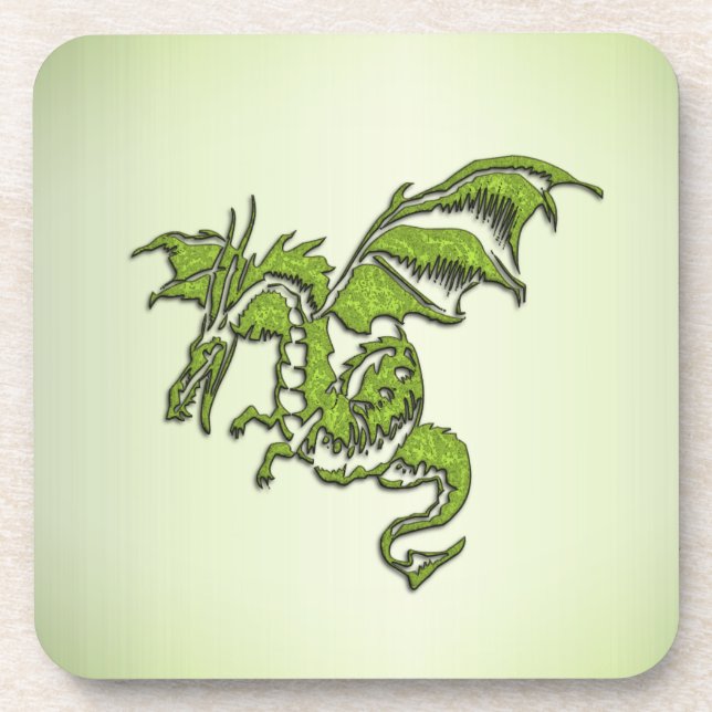Green Fighting Dragon Beverage Coaster (Front)