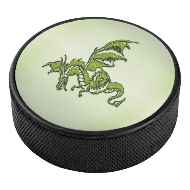 Green Fighting Dragon Hockey Puck (3/4)