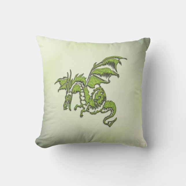Green Fighting Dragon Outdoor Pillow (Front)