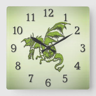Green Fighting Dragon Square Wall Clock