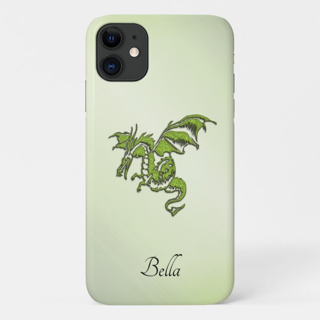 Green Fighting Dragon with Name Case-Mate iPhone Case (Back)