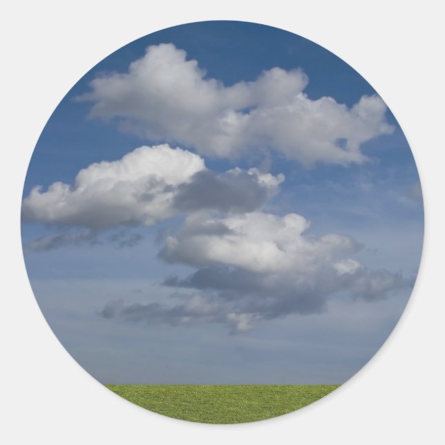 green filed, blue sky, white cloud classic round sticker (Front)