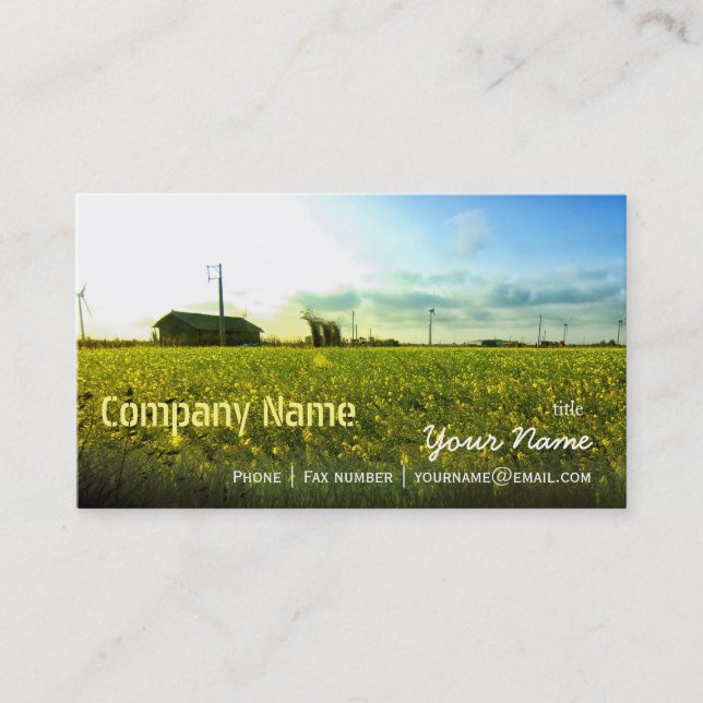 Green Filed Blue Sky White Cloud Nature Farm Business Card (Front)