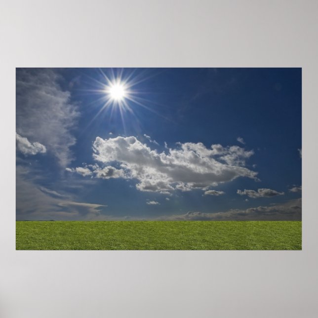 green filed, blue sky, white cloud poster (Front)