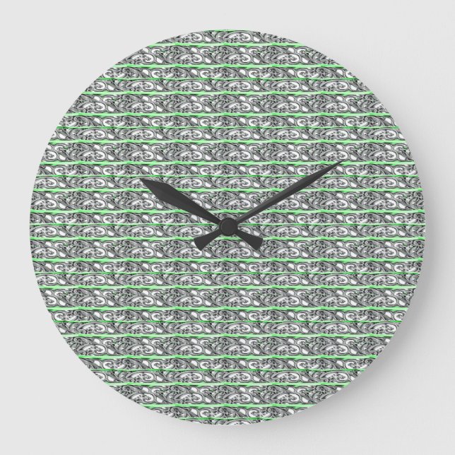 Green Filigree Cross Pattern Design Large Clock (Front)