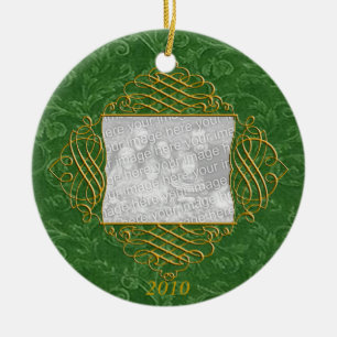Green Filigree Family Photo Ornament
