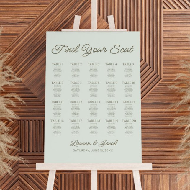 Green Find Your Seat Wedding Seating Chart Foam Board (Creator Uploaded)