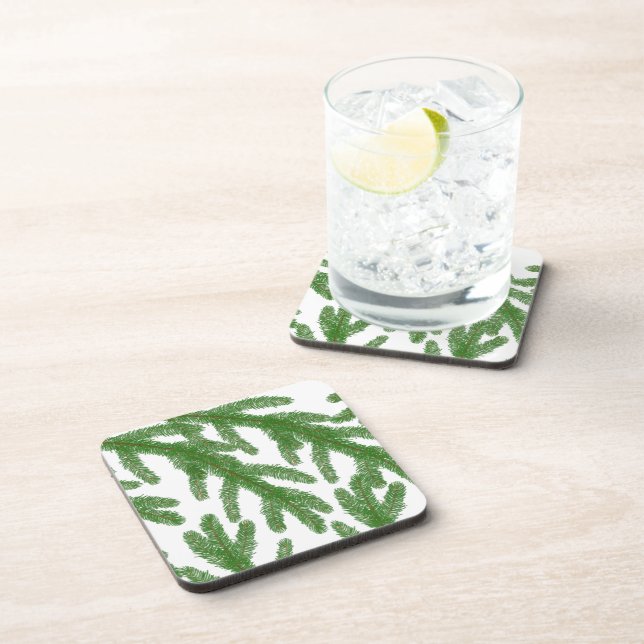 Green fir tree branches      beverage coaster (Right Side)