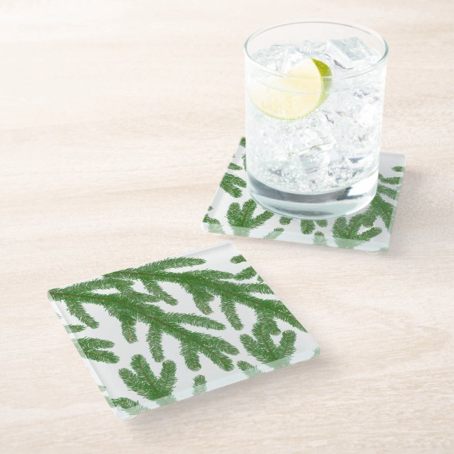 Green fir tree branches   glass coaster (Angled)