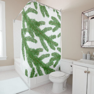 Green fir tree branches shower curtain