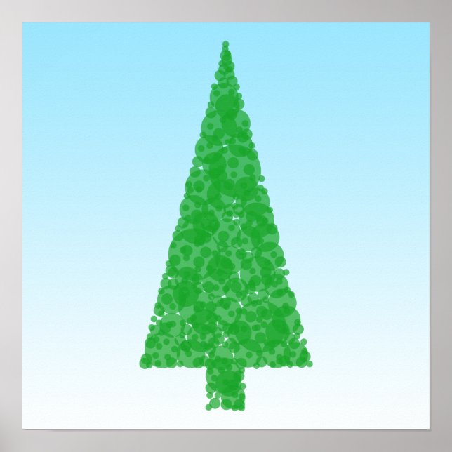 Green Fir Tree. On Blue - White. Christmas. Poster (Front)