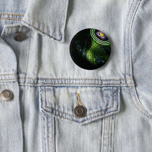 Green Fire Lawn Bowl, 6 cm Round Badge Button (In Situ)
