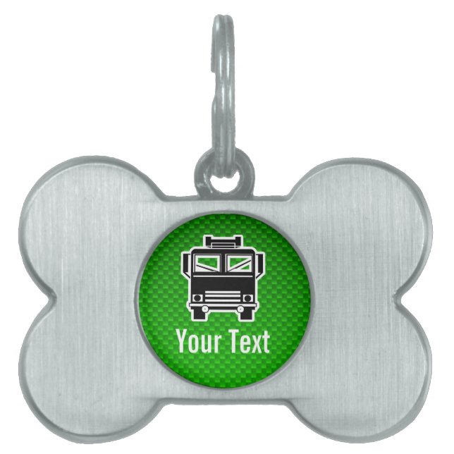 Green Fire Truck Pet ID Tag (Front)