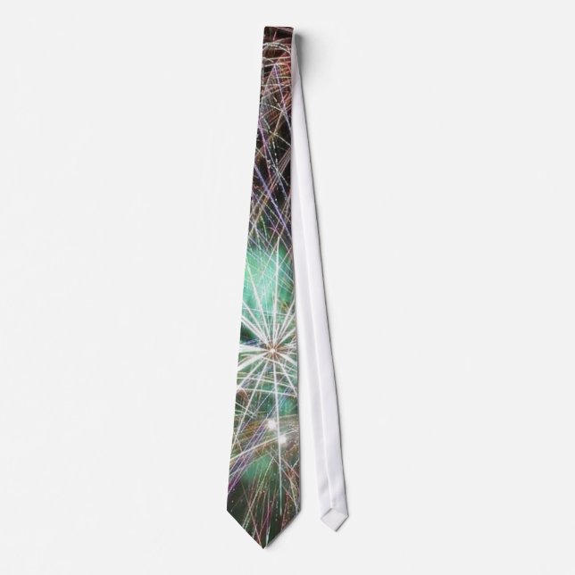 Green Fireworks At Night Neck Tie (Front)