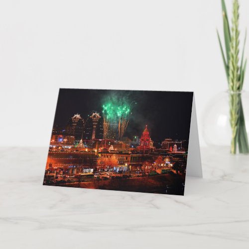 Green Fireworks over Kansas City Plaza Lights Holiday Card