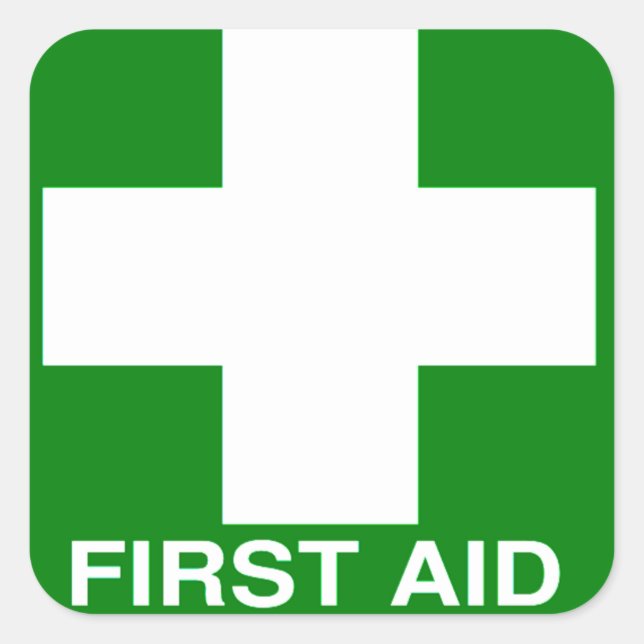 Green First Aid Sign Square Sticker (Front)
