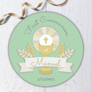 Green First Communion Classic Round Sticker