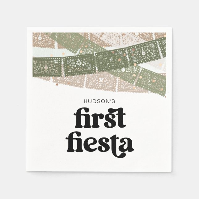 Green First Fiesta Birthday Party Napkins (Front)