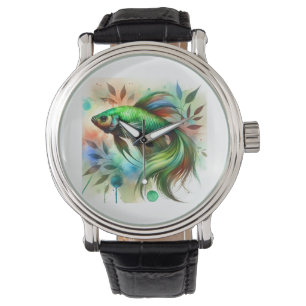 Green Fish 300724AREF139 - Watercolor Watch