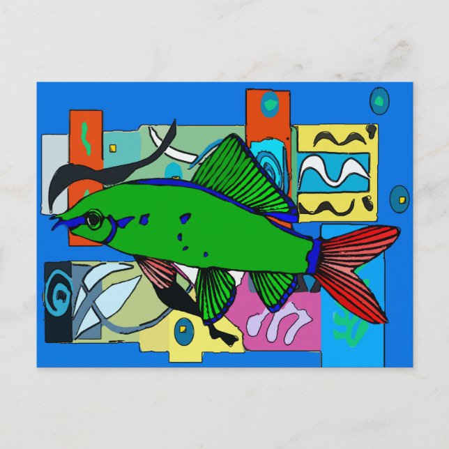 Green Fish Abstract aquairum Postcard (Front)