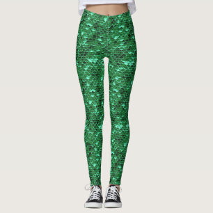 Green Fish Scale Mermaid Leggings Ariel Inspired