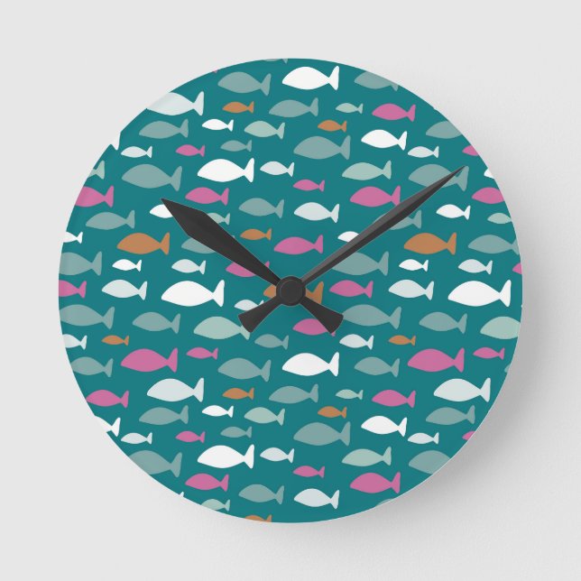 Green Fish Shoal Round Clock (Front)