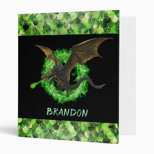 Green Flame Fire Dragon Scales 3 Ring Binder