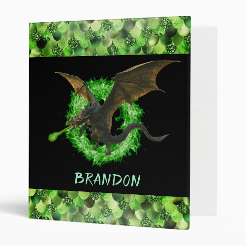 Green Flame Fire Dragon Scales 3 Ring Binder