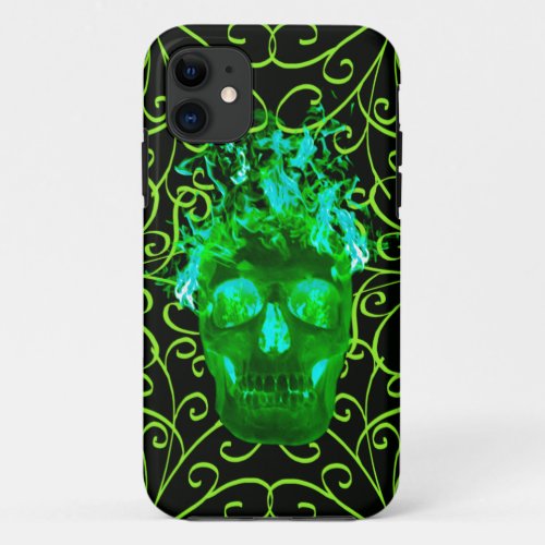 Green Flame Skull iPhone 5 Case