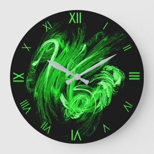 Green Flame w Lime Roman Numerals Wall Clock