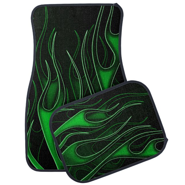 Green Flames Car Floor Mat (Set)