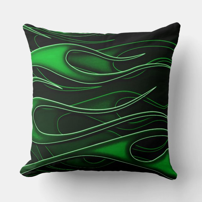 Green Flames Throw Pillow (Front)